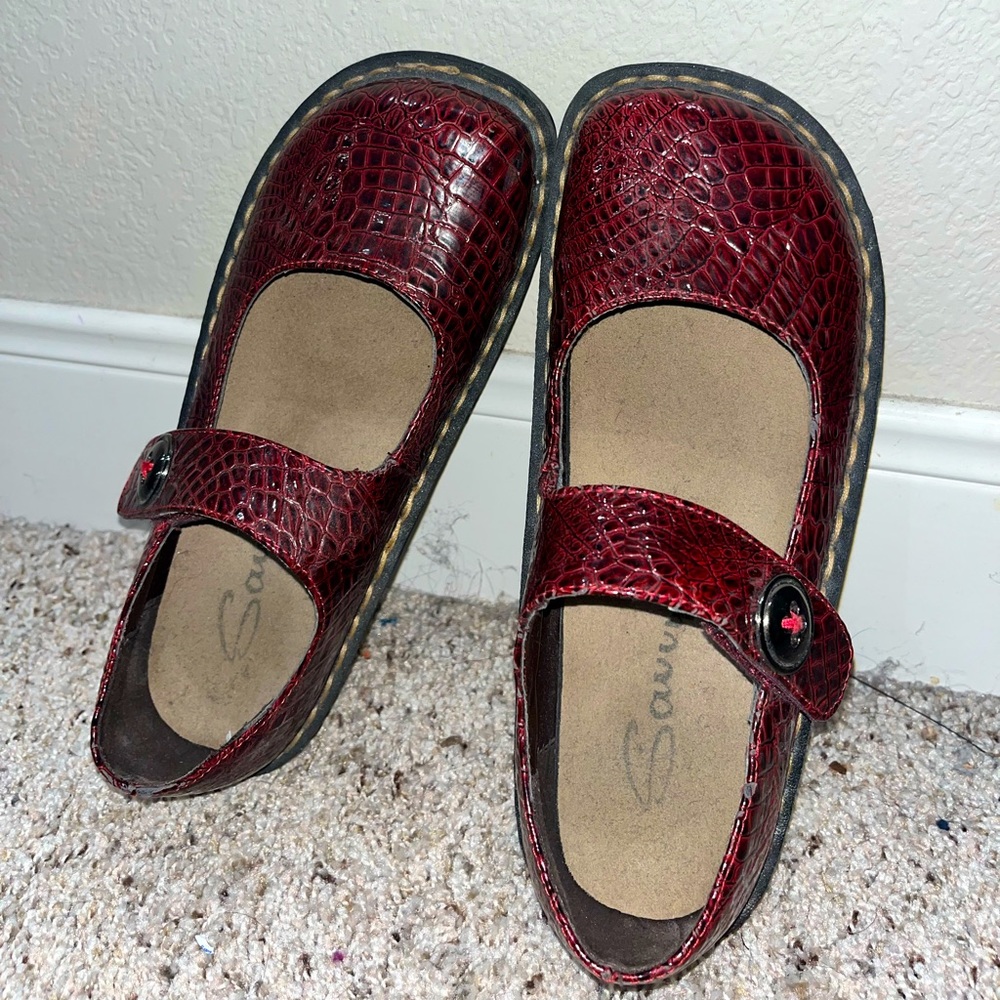 Mary Jane maroon crocodile skin platform (dr. m inspired) with velcro straps